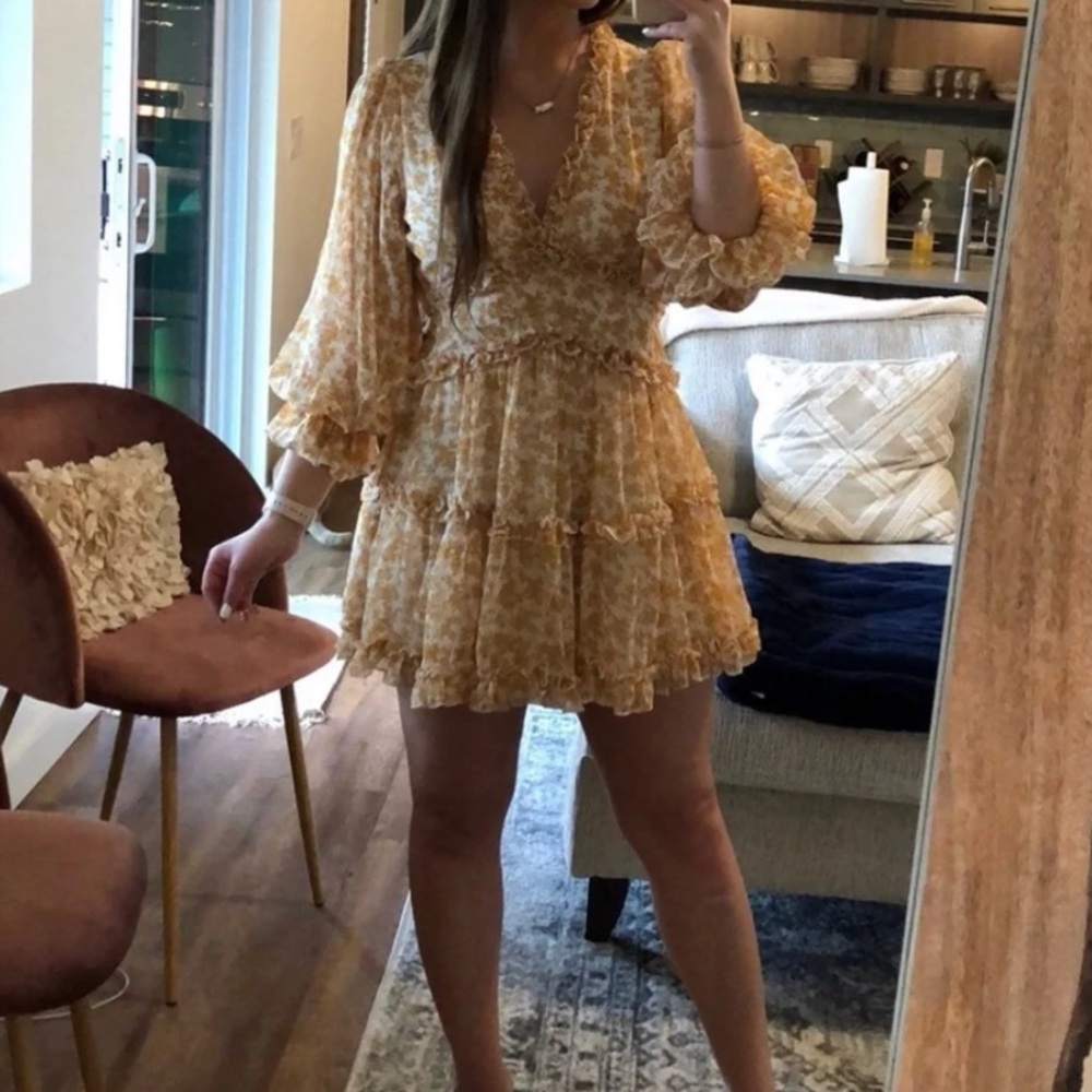 Mura boutique yellow ruffle v neck dress